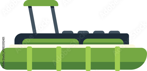 Green inflatable boat illustration depicting water adventure and rescue