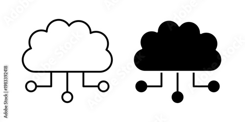 Cloud computing icon in stroke and solid fill styles, isolated on white background. Ideal for online storage, data services, and digital infrastructure concepts.