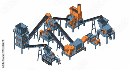 Industrial recycling plant with conveyor belts and machinery for processing waste materials.