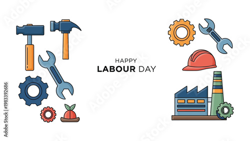 Labor Day Tribute: An illustrated celebration of Labor Day with an array of tools and industrial elements. A visual salute to the hardworking individuals.