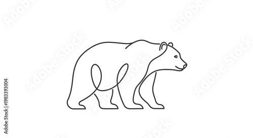 Minimalist line art of a walking bear on a white background