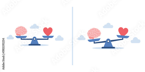 Brain vs heart on balance scales illustration