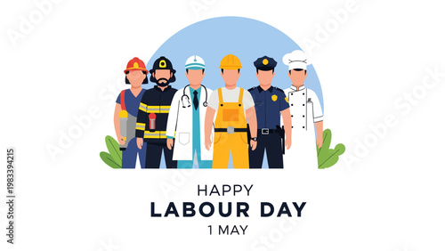 Celebrating Labor Day: A diverse group of essential workers stand united, embodying the spirit of service and dedication.