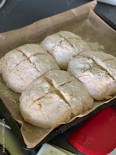 Close-up of raw bread dough...
