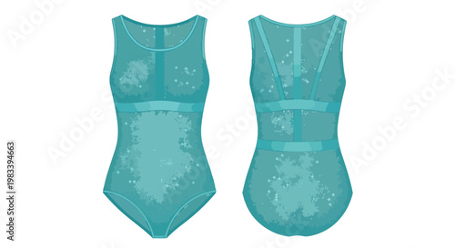 A contemporary women's swimwear piece featuring a delicate teal hue and intricate translucent texture, perfect for modern aquatic leisure and