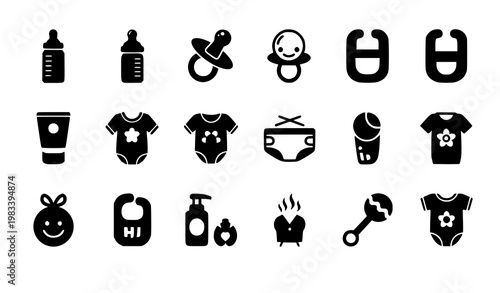 Minimal baby care icon set infant essentials bottle pacifier diaper vector isolated on white background