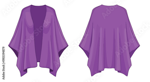 Purple flowing fashion garment flat lay design illustration showcasing front and back views of a versatile, elegant, and comfortable wardrobe piece
