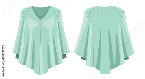 Elegant and comfortable V-neck tunic blouse illustration in calming seafoam green color perfect for fashion design and apparel catalogs