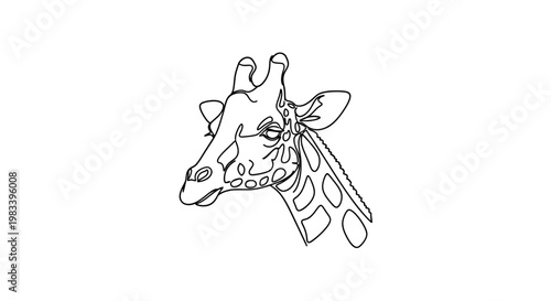 Minimalist black line art of a giraffe's head and neck