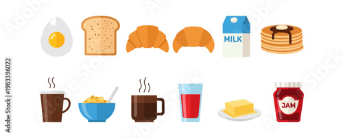 Breakfast food icons isolated on black background