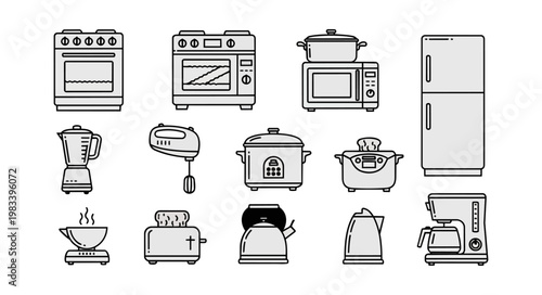 Collection of kitchen appliances and equipment icons for design elements