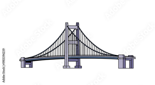 Architectural marvel - A detailed illustration of a suspension bridge design.