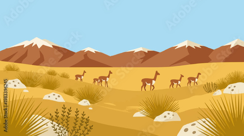 Serene Desert Landscape with Llamas