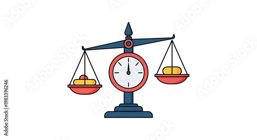 Balance scale with weights showing equilibrium and equal measurement.