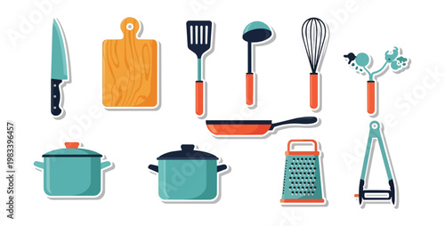 Culinary tools collection illustrated on black background