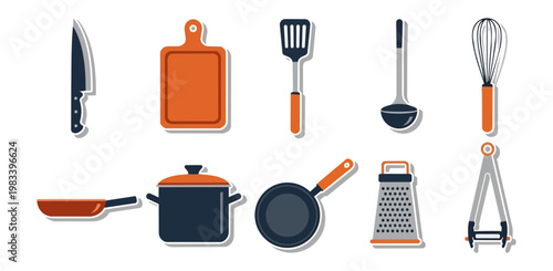 Kitchen utensils illustration on black background