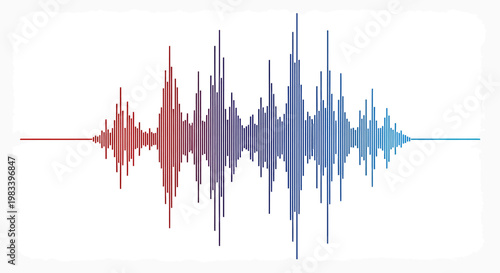Colorful audio wave spectrum visualization on white background.