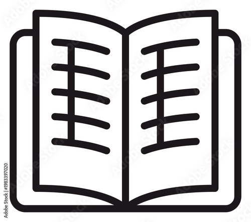 Tableau sur toile Open book vector icon illustration, minimalist black line art symbol of a notebook or textbook for education, learning, reading, and study, isolated on a white background for graphic design