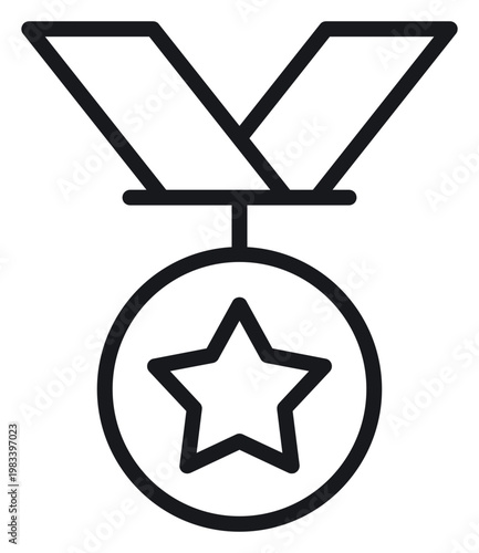 Cuadro en lienzo Minimalist black line vector icon of a medal with a star and ribbon, representing achievement, success, winning first place, and honor, ideal for award ceremonies and competition graphics