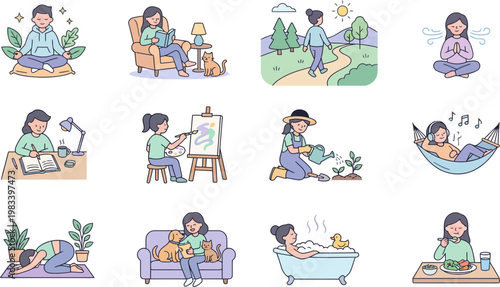 Woman enjoys relaxing moments at home with plants and hobbies in peaceful environment