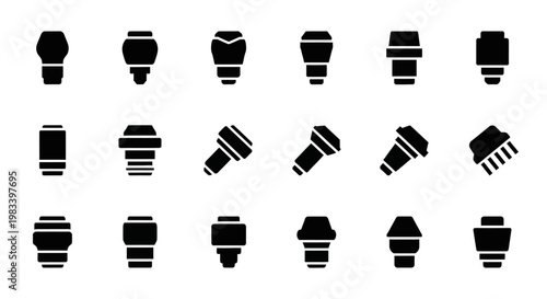 Electric plug icons, black plug symbols, power connector set, 20 vector graphics