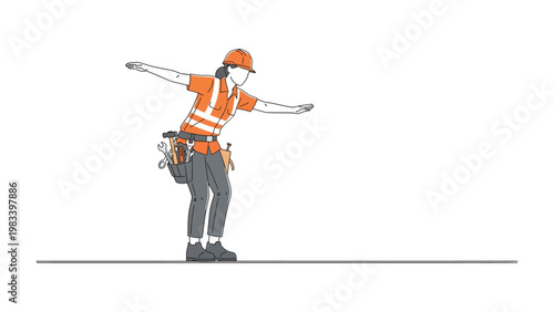 Balancing Act: An illustrated construction worker maintaining equilibrium while navigating a high beam, embodying precision, safety, and the spirit of craftsmanship.