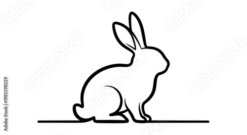 Black silhouette of a stylized rabbit sitting on a horizontal line