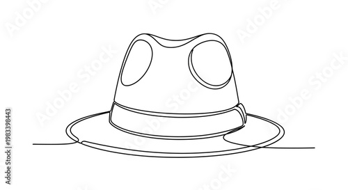 Single line drawing of a classic fedora hat