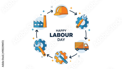 Labor Day: A symbolic representation celebrating Labour Day, incorporating essential elements of industry, engineering, and transportation. Celebrating achievements and contributions