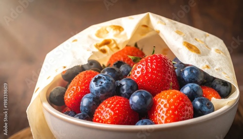 Fresh Strawberries and Blueberries Wrapped in a Tortilla.