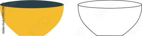 Bowl Vector Icon – Flat and Outline Kitchen Dishware Illustration