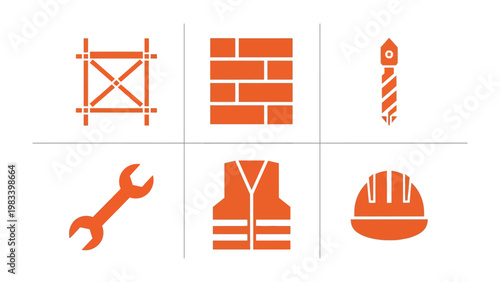Construction Essentials: A visual compilation of essential tools and elements, representing the core components of construction and engineering. A clean.