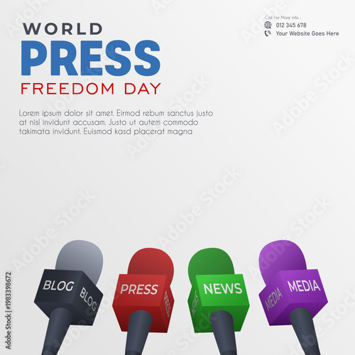 World Press Freedom Day poster featuring an illustration of a media journalist microphone