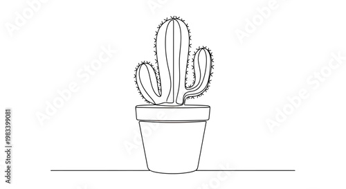 A simple black outline of a potted cactus on a white background