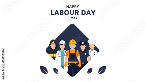 Labour Day Celebration: A graphic image honoring Labor Day features silhouettes of diverse workers, showcasing professions. Emphasizing appreciation for their contribution.