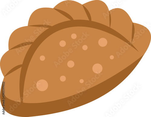 Tasty brown empanada illustration showing a golden baked crust with decorative edges