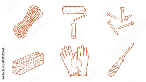 Essential Craftsmanship Tools: A collection of essential tools laid out, inviting a sense of utility and resourcefulness. Evoking feelings of industry and creative work.