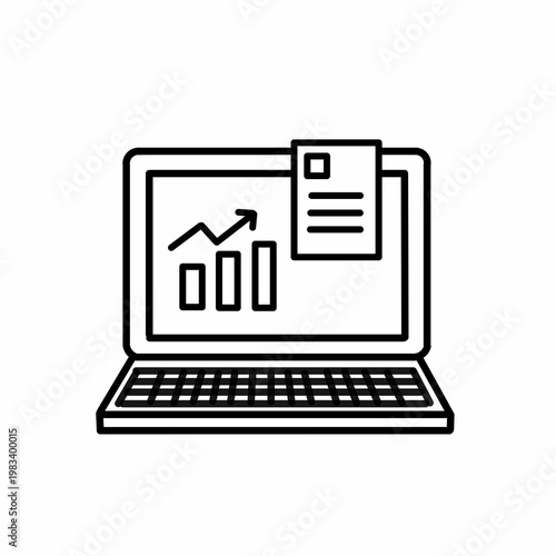 Business Analytics Laptop Line Icon Data Growth Chart Vector
