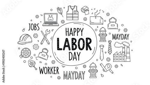 Labor Day Celebration: A graphic depiction of Labor Day, the image features an assortment of iconic elements, set around a celebratory message.
