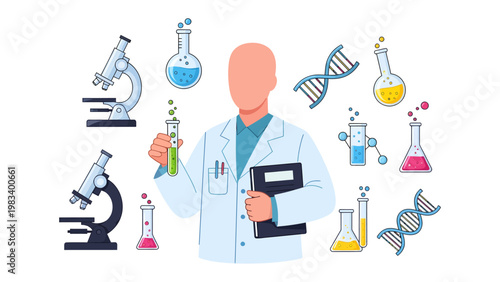 Science and Discovery: A diligent scientist in a laboratory, surrounded by scientific instruments, is absorbed in his groundbreaking research, illuminating the essence of innovation.