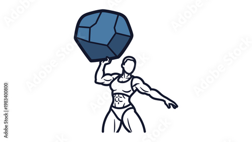 Challenge of Strength: A muscular figure is depicted lifting a huge stone symbolizing the strength. Emphasizing the power of physical and the challenge