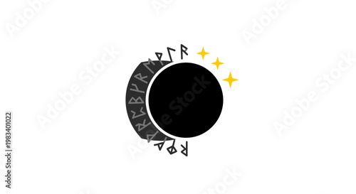 Eclipse with stars and mystical symbols.