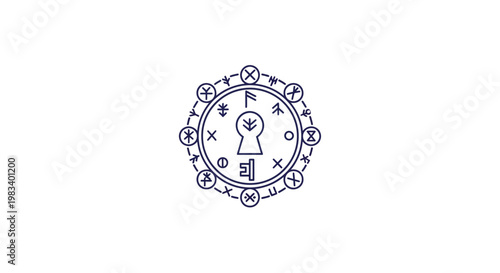 Intricate keyhole design with symbols.