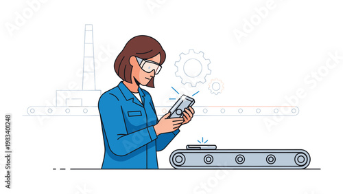 Quality Control in Industry: A focused technician meticulously inspects a product on a manufacturing line. The scene conveys precision and dedication to quality.