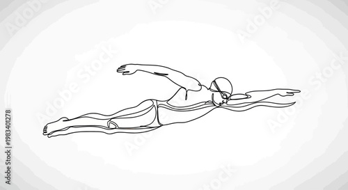 A single black line drawing of a person swimming freestyle