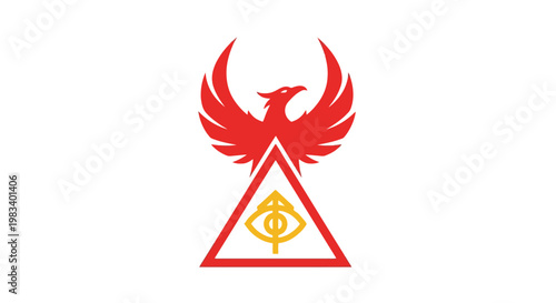 Red phoenix bird symbol with triangle.