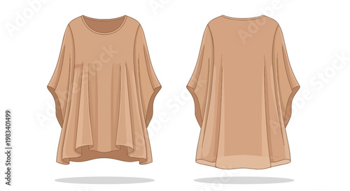 Elegant illustration of a flowy women's top, rendered in a warm earthy tone, showcasing its distinctive relaxed fit and gentle drape from front and