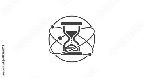 A stylized hourglass icon with orbiting lines.