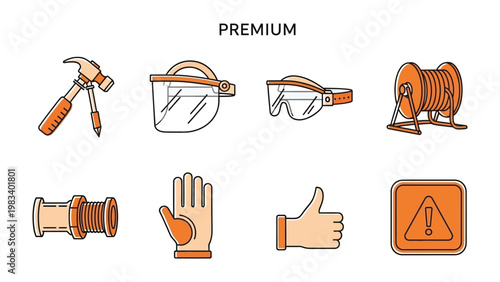Construction Safety Essentials Icon Set: A collection of safety icons that embodies the significance of precaution and protection on the construction site.