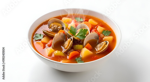 Delicious seafood stew with clams and vegetables.